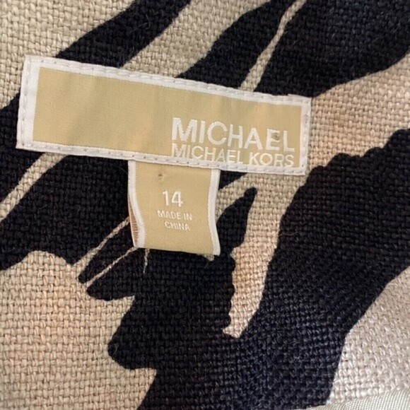 MICHAEL MICHAEL KORS Linen Black Print Snap Front Jacket Fringe Detail Size 14 - Picture 8 of 9